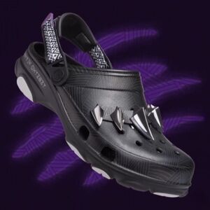 Black Panther Crocs Black Kids Shoes with Silver Spikes Sz.1